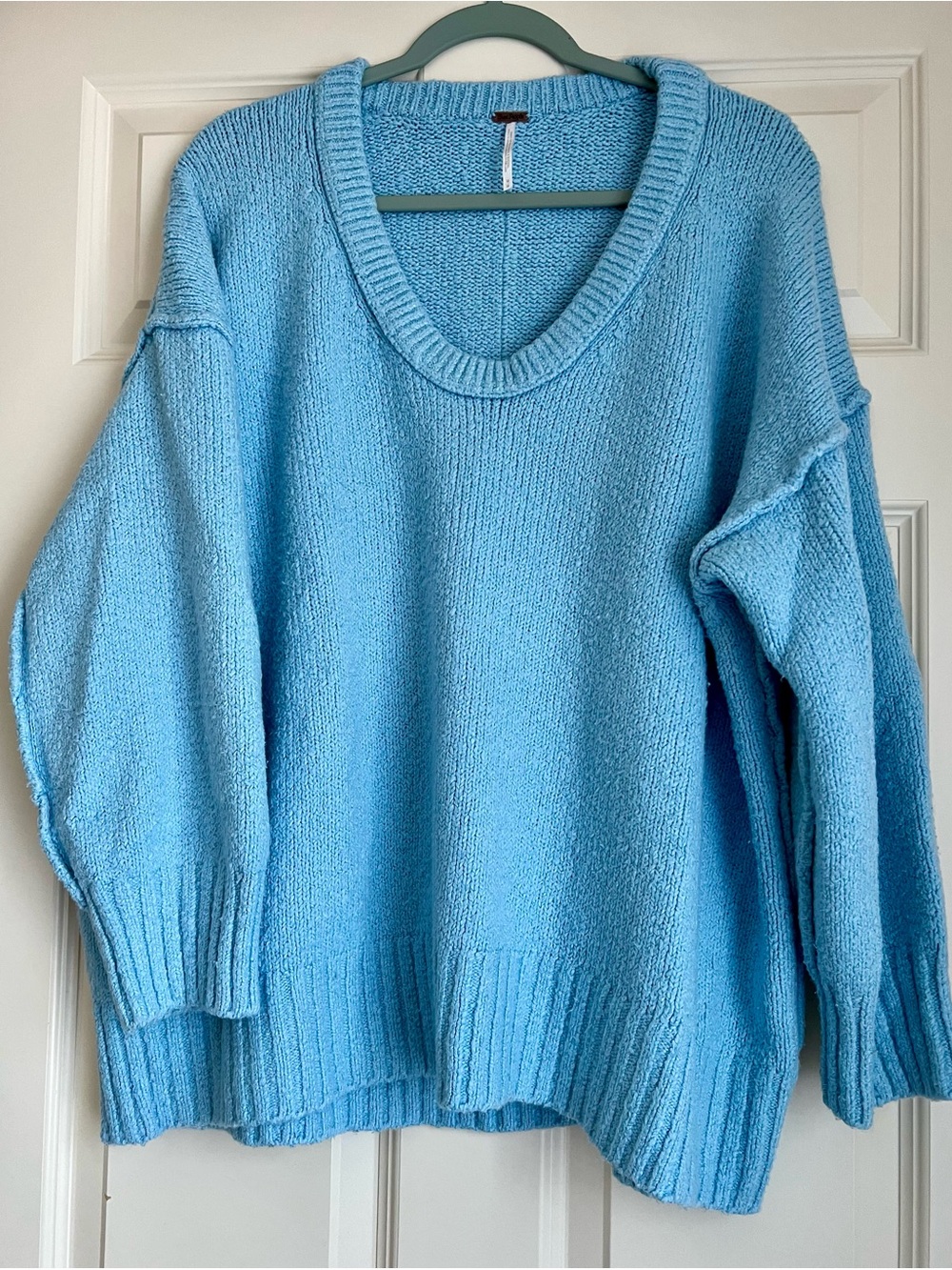 Free People Brookside Oversized Scoop Neck Sweater in Sky Blue